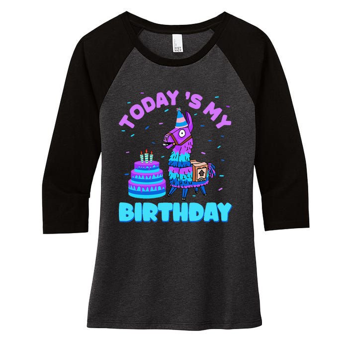 Today's My Birthday Cute Llama Animal Party Women's Tri-Blend 3/4-Sleeve Raglan Shirt