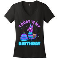 Today's My Birthday Cute Llama Animal Party Women's V-Neck T-Shirt