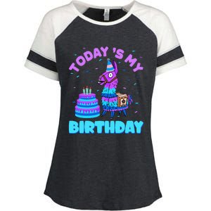 Today's My Birthday Cute Llama Animal Party Enza Ladies Jersey Colorblock Tee