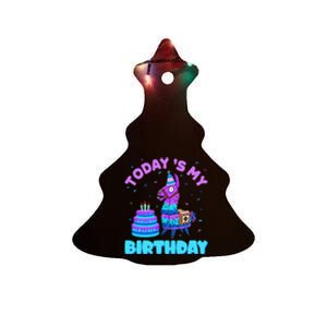 Today's My Birthday Cute Llama Animal Party Ceramic Tree Ornament