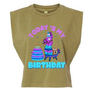 Today's My Birthday Cute Llama Animal Party Garment-Dyed Women's Muscle Tee