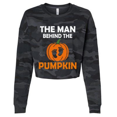 The Man Behind The Pumpkin Daddy Pregnancy Halloween Family Cropped Pullover Crew