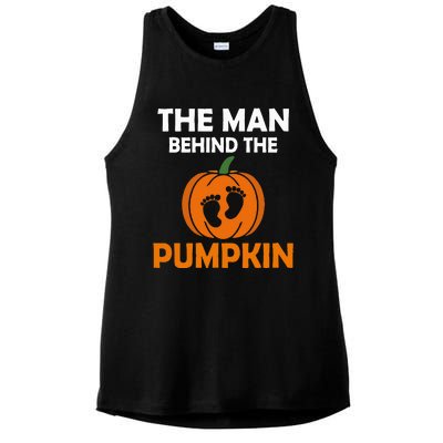 The Man Behind The Pumpkin Daddy Pregnancy Halloween Family Ladies PosiCharge Tri-Blend Wicking Tank