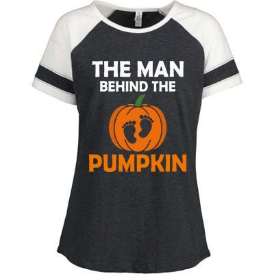 The Man Behind The Pumpkin Daddy Pregnancy Halloween Family Enza Ladies Jersey Colorblock Tee