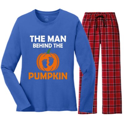 The Man Behind The Pumpkin Daddy Pregnancy Halloween Family Women's Long Sleeve Flannel Pajama Set 