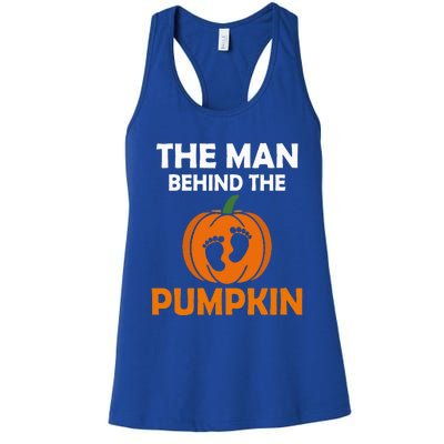 The Man Behind The Pumpkin Daddy Pregnancy Halloween Family Women's Racerback Tank