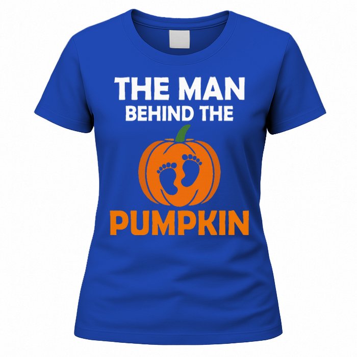 The Man Behind The Pumpkin Daddy Pregnancy Halloween Family Women's T-Shirt