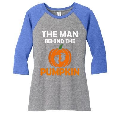 The Man Behind The Pumpkin Daddy Pregnancy Halloween Family Women's Tri-Blend 3/4-Sleeve Raglan Shirt