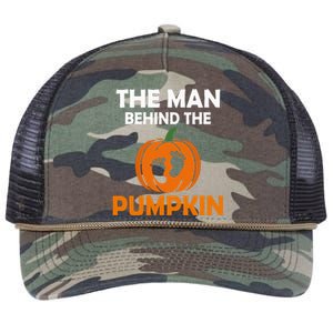 The Man Behind The Pumpkin Daddy Pregnancy Halloween Family Retro Rope Trucker Hat Cap