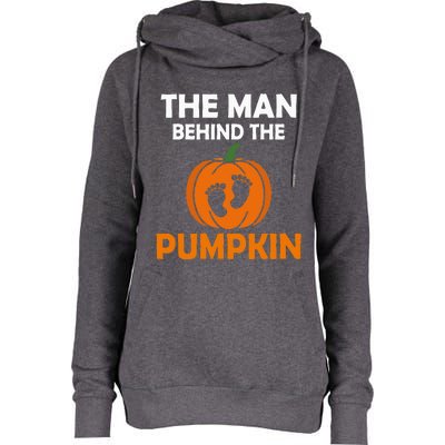 The Man Behind The Pumpkin Daddy Pregnancy Halloween Family Womens Funnel Neck Pullover Hood