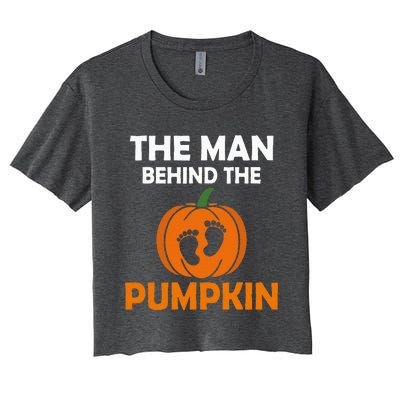 The Man Behind The Pumpkin Daddy Pregnancy Halloween Family Women's Crop Top Tee