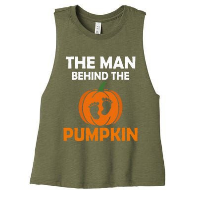 The Man Behind The Pumpkin Daddy Pregnancy Halloween Family Women's Racerback Cropped Tank