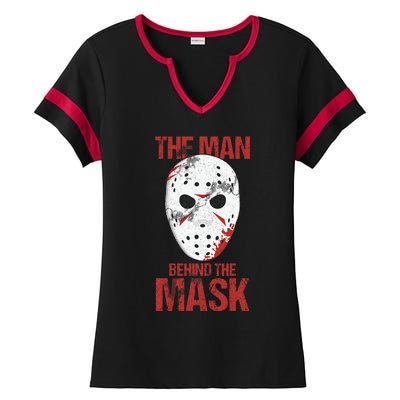 The Man Behind The Mask Lazy Halloween Costume Horror Movie Ladies Halftime Notch Neck Tee