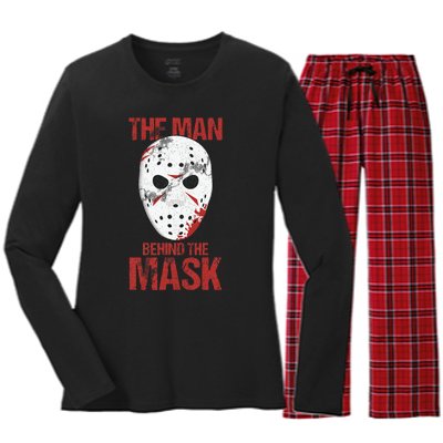 The Man Behind The Mask Lazy Halloween Costume Horror Movie Women's Long Sleeve Flannel Pajama Set 