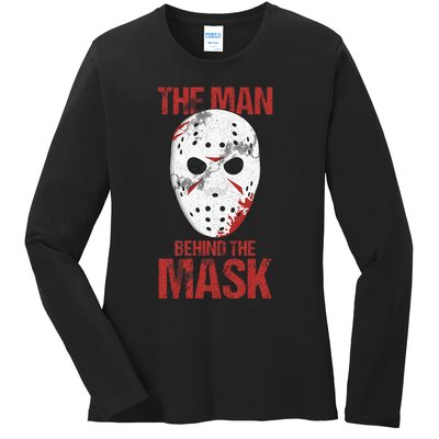 The Man Behind The Mask Lazy Halloween Costume Horror Movie Ladies Long Sleeve Shirt