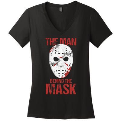 The Man Behind The Mask Lazy Halloween Costume Horror Movie Women's V-Neck T-Shirt