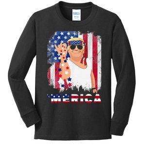 Trump Merica Bae Salt Sprinkle American Flag Patriotics Kids Long Sleeve Shirt