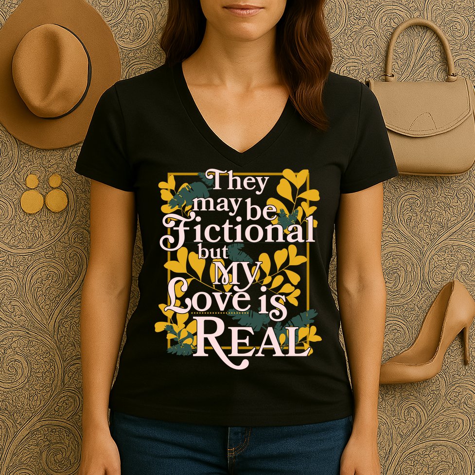 They May Be Fictional By My Love Is Real Women's V-Neck T-Shirt