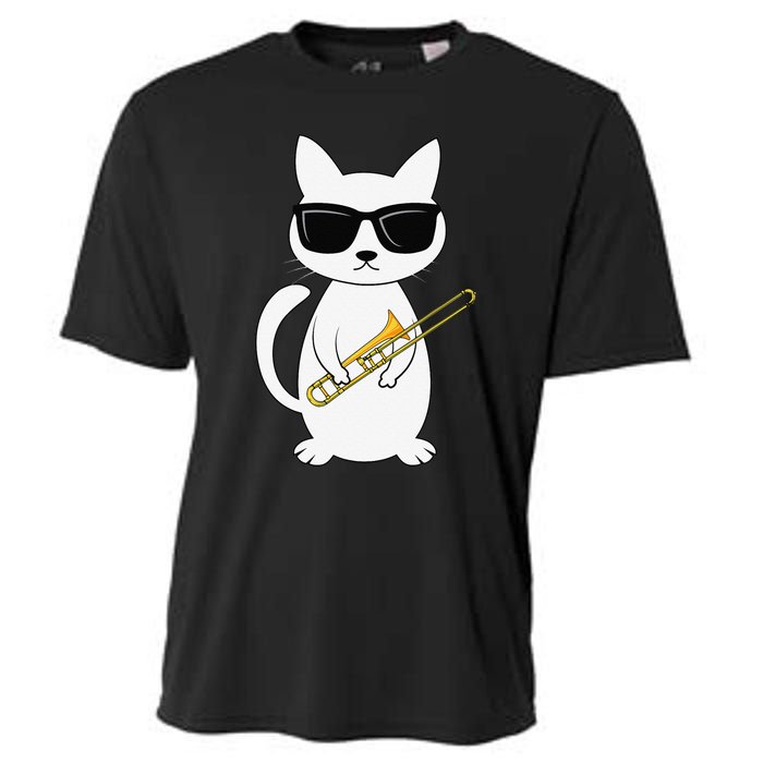 Trombone Mucisian Brass Instrument Trombonist Cat Lover Cooling Performance Crew T-Shirt