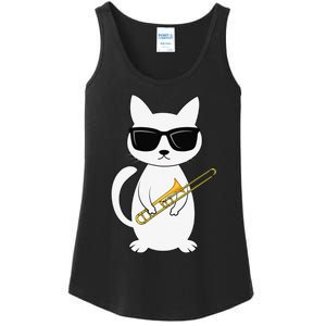 Trombone Mucisian Brass Instrument Trombonist Cat Lover Ladies Essential Tank