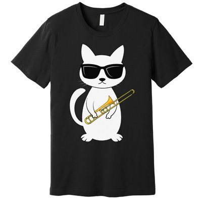 Trombone Mucisian Brass Instrument Trombonist Cat Lover Premium T-Shirt