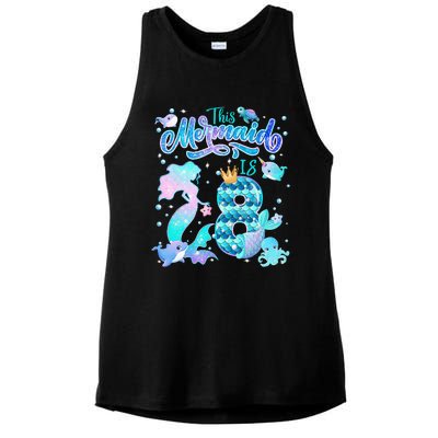 This Mermaid Birthday Girl 8 Year Old 8th Birthday Mermaid Ladies PosiCharge Tri-Blend Wicking Tank