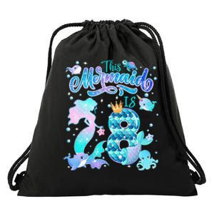 This Mermaid Birthday Girl 8 Year Old 8th Birthday Mermaid Drawstring Bag