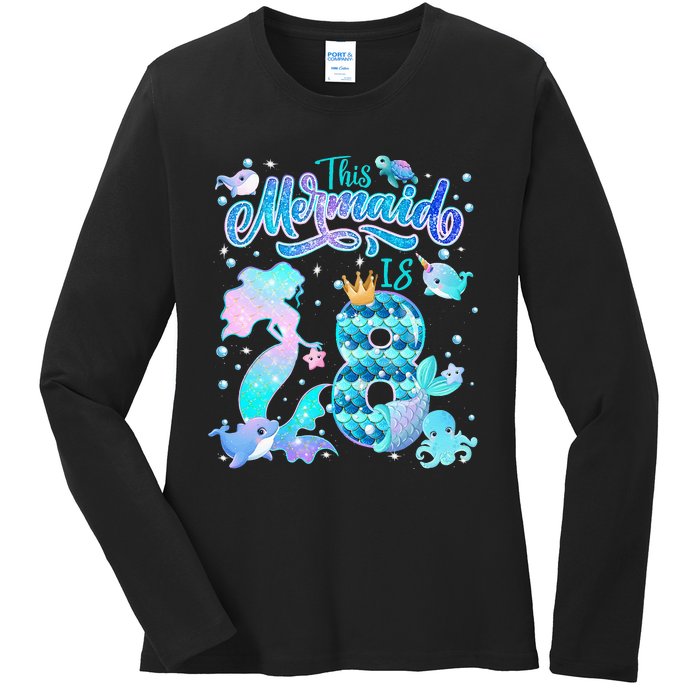 This Mermaid Birthday Girl 8 Year Old 8th Birthday Mermaid Ladies Long Sleeve Shirt