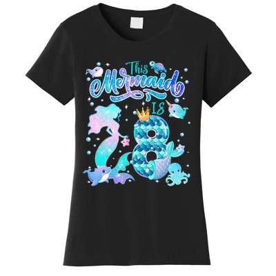 This Mermaid Birthday Girl 8 Year Old 8th Birthday Mermaid Women's T-Shirt