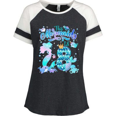 This Mermaid Birthday Girl 8 Year Old 8th Birthday Mermaid Enza Ladies Jersey Colorblock Tee