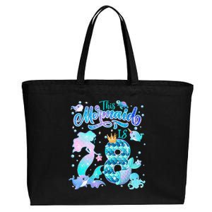 This Mermaid Birthday Girl 8 Year Old 8th Birthday Mermaid Cotton Canvas Jumbo Tote