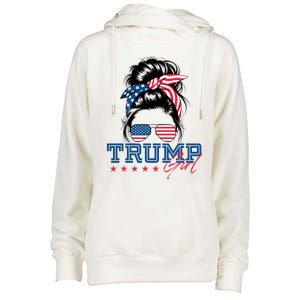 Trump Messy Bun Vote Trump 2024 Election Usa Flag Great Gift Womens Funnel Neck Pullover Hood