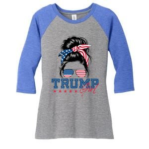 Trump Messy Bun Vote Trump 2024 Election Usa Flag Great Gift Women's Tri-Blend 3/4-Sleeve Raglan Shirt