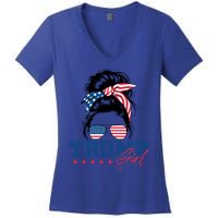 Trump Messy Bun Vote Trump 2024 Election Usa Flag Great Gift Women's V-Neck T-Shirt