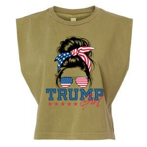 Trump Messy Bun Vote Trump 2024 Election Usa Flag Great Gift Garment-Dyed Women's Muscle Tee