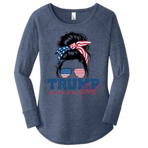 Trump Messy Bun Vote Trump 2024 Election Usa Flag Great Gift Women's Perfect Tri Tunic Long Sleeve Shirt