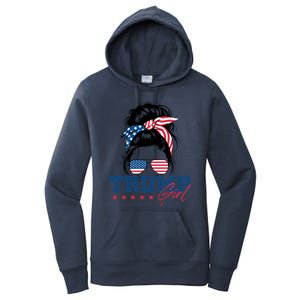 Trump Messy Bun Vote Trump 2024 Election Usa Flag Great Gift Women's Pullover Hoodie