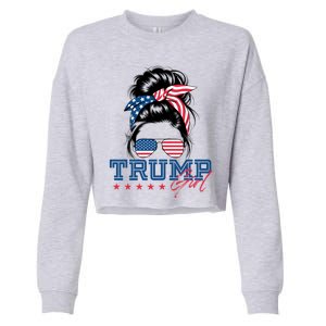 Trump Messy Bun Vote Trump 2024 Election Usa Flag Great Gift Cropped Pullover Crew