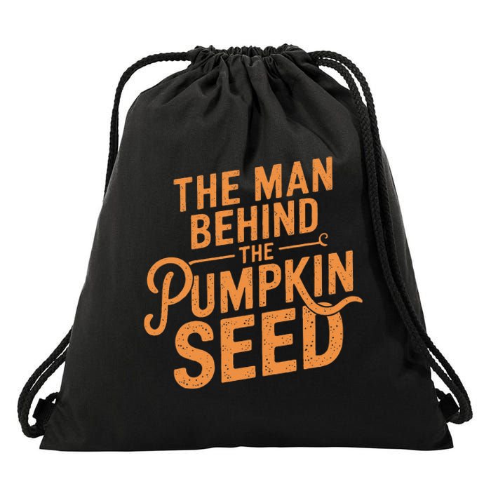 The Man Behind The Pumpkin Seed Halloween Pregnancy Drawstring Bag