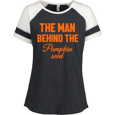 The Man Behind The Pumpkin Seed Halloween Pregnant Enza Ladies Jersey Colorblock Tee