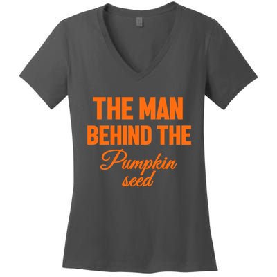 The Man Behind The Pumpkin Seed Halloween Pregnant Women's V-Neck T-Shirt