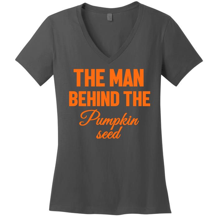 The Man Behind The Pumpkin Seed Halloween Pregnant Women's V-Neck T-Shirt