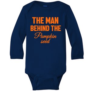 The Man Behind The Pumpkin Seed Halloween Pregnant Baby Long Sleeve Bodysuit