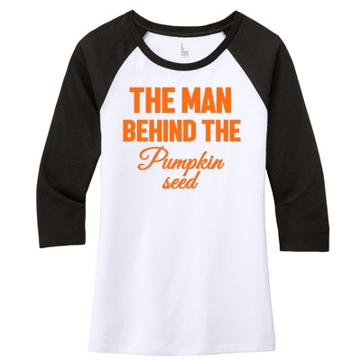 The Man Behind The Pumpkin Seed Halloween Pregnant Women's Tri-Blend 3/4-Sleeve Raglan Shirt