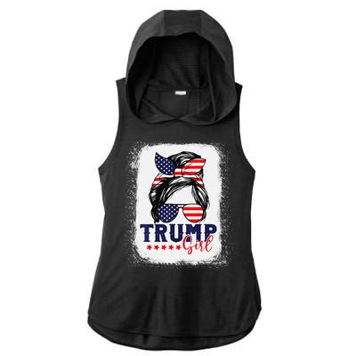 Trump Messy Bun Trump 2024 Election American Flag Ladies PosiCharge Tri-Blend Wicking Draft Hoodie Tank