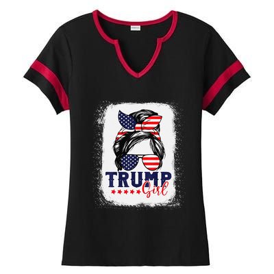 Trump Messy Bun Trump 2024 Election American Flag Ladies Halftime Notch Neck Tee