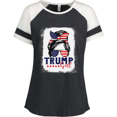 Trump Messy Bun Trump 2024 Election American Flag Enza Ladies Jersey Colorblock Tee