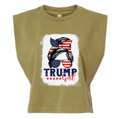 Trump Messy Bun Trump 2024 Election American Flag Garment-Dyed Women's Muscle Tee