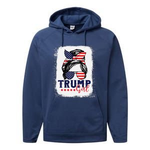 Trump Messy Bun Trump 2024 Election American Flag Performance Fleece Hoodie