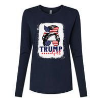 Trump Messy Bun Trump 2024 Election American Flag Womens Cotton Relaxed Long Sleeve T-Shirt